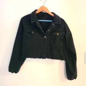 Shein L black denim cropped jacket